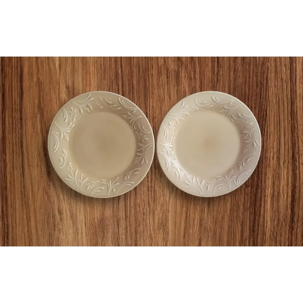 Libbey Lie 14 Yellow Embossed Wheat Pattern Trim Dinner 10 1/2‎  Plates set of 2